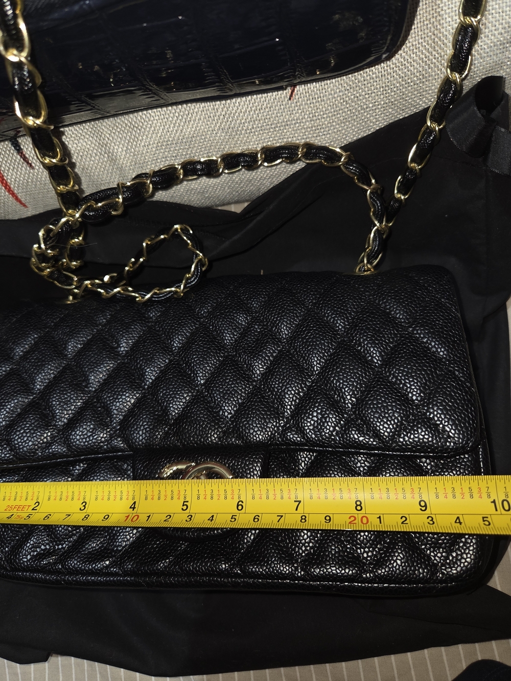 Quilted Black Shoulder Bag with Gold Chain Strap